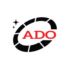 ADO Creative Circular Logo Design in Blue and Black for Corporate Branding and Technology, ADO Blue and Black Tech Logo with Circular Elements for Branding and Visual Identity, ADO LOGO, ADO vector 