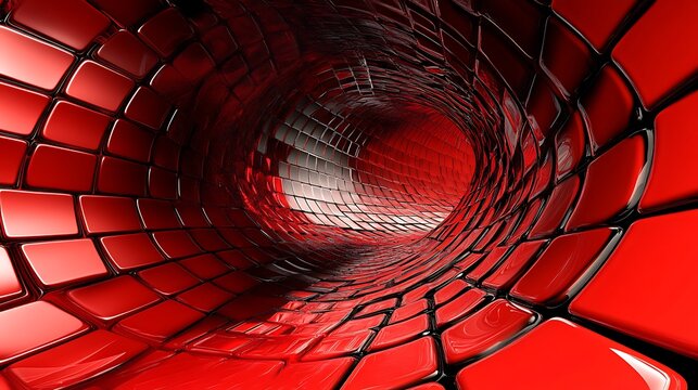 Abstract geometric red patterns with depth effects