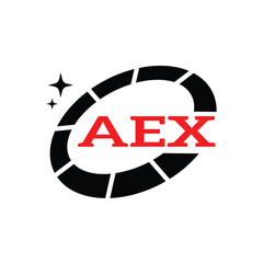 AEX Creative Circular Logo Design in Blue and Black for Corporate Branding and Technology, AEX Blue and Black Tech Logo with Circular Elements for Branding and Visual Identity, AEX LOGO, AEX vector 