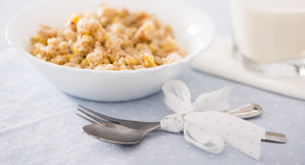 Plate with cereal porridge for breakfast