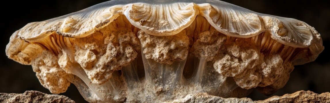 Скам'яніла медуза розкриває чітку структуру свого дзвону та щупалець, демонструючи давні форми життя