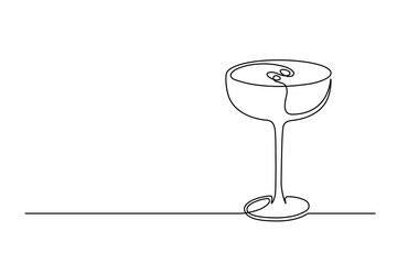 Сontinuous one line drawing of cocktail drink isolated on white background. Cocktail drink thin line. Vector illustration