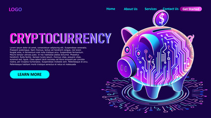 Digital Piggy bank for Cryptocurrency, vector art, simple, minimalist, vibrant color