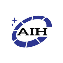 AIH Creative Circular Logo Design in Blue and Black for Corporate Branding and Technology, AIH Blue and Black Tech Logo with Circular Elements for Branding and Visual Identity, AIH LOGO, AIH vector lo