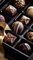 Close-up of luxury chocolate truffles with golden accents