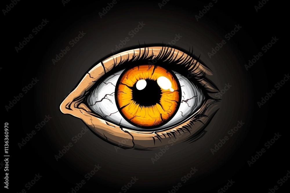 Poster a pixel art eye with vibrant colors, blinking slowly in a retro-style animation, set against a dark 