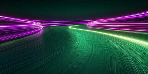 Deep green surface featuring dynamic neon purple light trails, delivering a captivating and bold visual