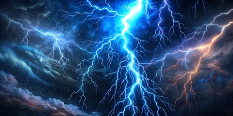 Powerful thunderstorm with glowing lightning bolts