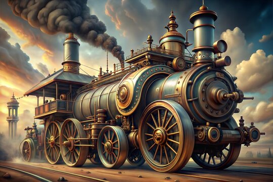 Vintage Steampunk Locomotive with Intricate Gears and Brass Details