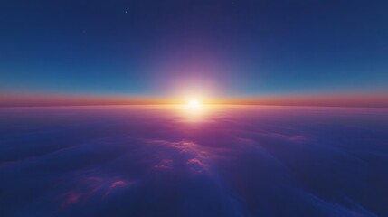 Abstract blue horizon with a glowing center light