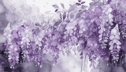 Fototapeta premium Abstract flowers watercolor painting with spring purple flowers wisteria background graphic resource