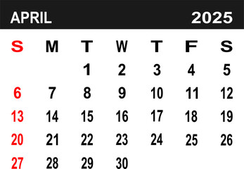 Calendar for April 2025. the week begins on Monday. flat design. removable calender for the month. vector ilustration.