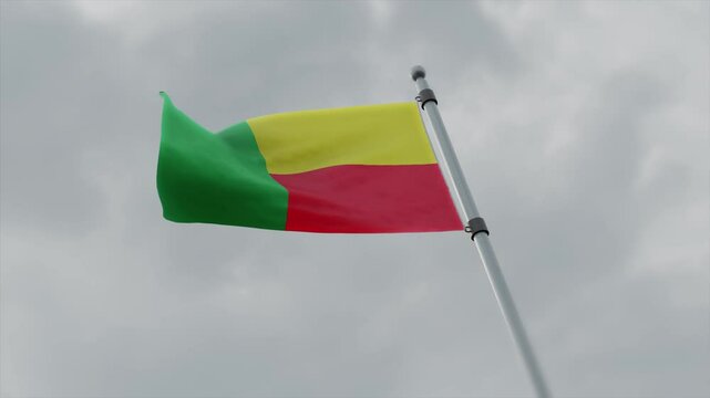 benin country flag waving with pole