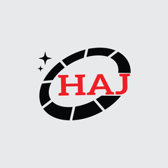 HAJ Creative Circular Logo Design in Red and Black for Corporate Branding and Technology, HAJ Red and Black Tech Logo with Circular Elements for Branding and Visual Identity, HAJ LOGO, HAJ vector logo