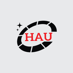 HAU Creative Circular Logo Design in Red and Black for Corporate Branding and Technology, HAU Red and Black Tech Logo with Circular Elements for Branding and Visual Identity, HAU LOGO, HAU vector logo