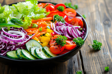 Colorful and Fresh Vegetable Salad in a Rustic Bowl  