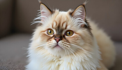 Fototapeta premium Majestic Himalayan cat resting comfortably with a serene expression indoors 