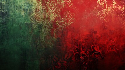 Textured red and green backdrop with subtle patterns