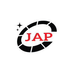 JAP Creative Circular Logo Design in Red and Black for Corporate Branding and Technology, JAP Red and Black Tech Logo with Circular Elements for Branding and Visual Identity, JAP LOGO, JAP vector logo