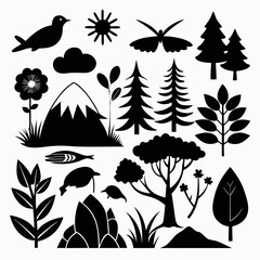 Nature's Hidden Silhouettes vector silhouette black design white background