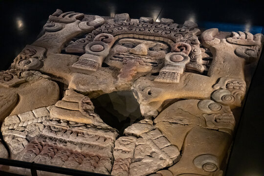 Mexico City, Mexico  November 12, 2024: Tlaltecuhtli monolith representing the deity of the earth found in the Historic Center of Mexico City. Templo Mayor Museum
