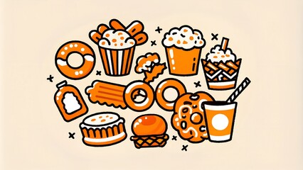 illustration of different sweets and snacks and dessert background 