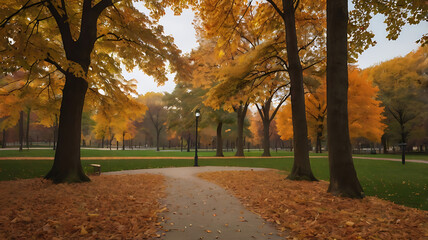 Naklejka premium bright autumn background with small birds sparrows sitting among the golden oak tree foliage 