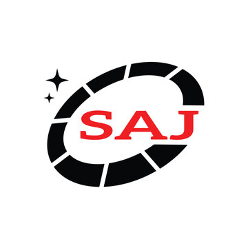 SAJ Creative Circular Logo Design in Red and Black for Corporate Branding and Technology, SAJ Red and Black Tech Logo with Circular Elements for Branding and Visual Identity, SAJ LOGO, SAJ vector logo