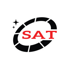 SAT Creative Circular Logo Design in Red and Black for Corporate Branding and Technology, SAT Red and Black Tech Logo with Circular Elements for Branding and Visual Identity, SAT LOGO, SAT vector logo