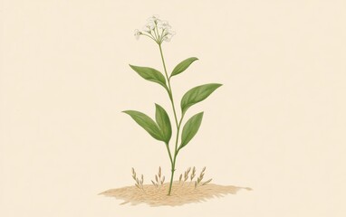 Fototapeta premium A clean graphic of a buckwheat plant with a single flower and a grain cluster