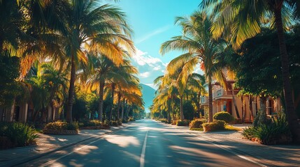 Naklejka premium Vibrant Tropical Street Posters with Palm Trees for Your Wall Decor