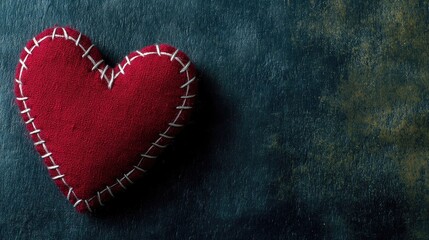 Handmade Red Heart Cushion on Dark Textured Background