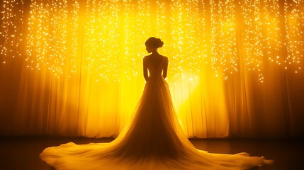 Bright yellow backdrop with shimmering light details