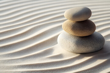Minimalistic Zen Garden with Raked Sand and Stone Placement  