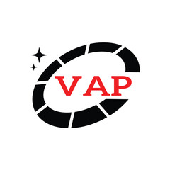 VAP Creative Circular Logo Design in Red and Black for Corporate Branding and Technology, VAP Red and Black Tech Logo with Circular Elements for Branding and Visual Identity, VAP LOGO, VAP vector logo