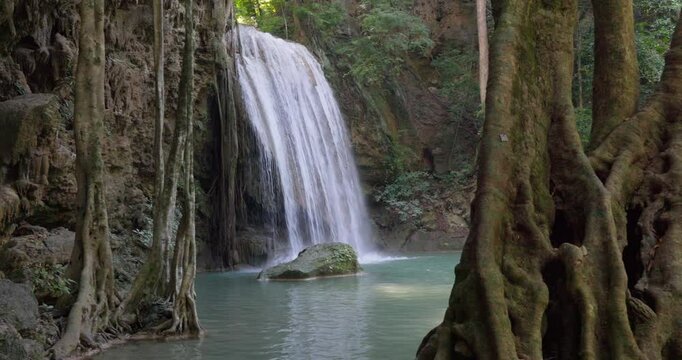 Erawan Waterfall in the rainforest in north of Kanchanaburi, Thailand
