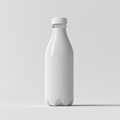 Minimalist 3D icon of a milk bottle designed with a subtle curve, placed in the center of a vast white space