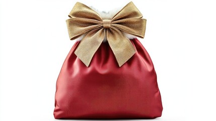 Elegant Red Satin Bag with Gold Bow for Holiday Gift Presentation