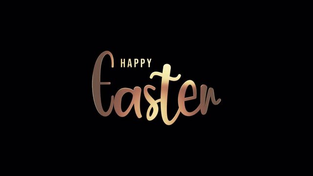 Loop animation Happy Easter gold text shine light motion cinematic title on black abstract background. Promote advertising concept isolate using QuickTime Alpha Channel Proress444