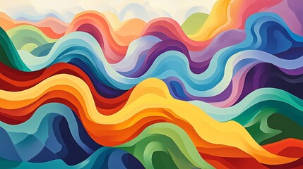 Bold rainbow waves blending into dynamic patterns