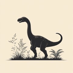 Fototapeta premium Silhouette of a long-necked dinosaur in grass. (1)