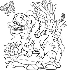 coloring page cute prehistoric dinosaur tyrannosaurus