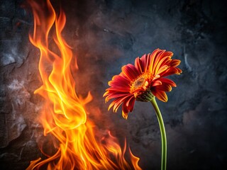 Stunning Burning Flower Against Dark Crate Background, Captivating Visuals for Nature and Art Lovers, Perfect for Creative Projects and Unique Designs