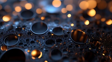 Glowing round shapes transitioning into metallic textures