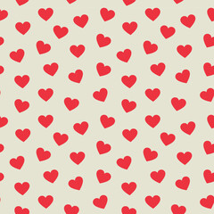 Seamless pattern with red hearts on beige background. Valentines day concept. Vector illustration