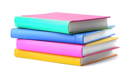 Stack of colorful books isolated on white.