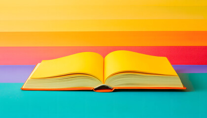 Open yellow book rests on colorful background