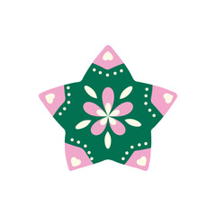 Vector christmas star isolated for design card scribble drawing greeting isolated background pink green color