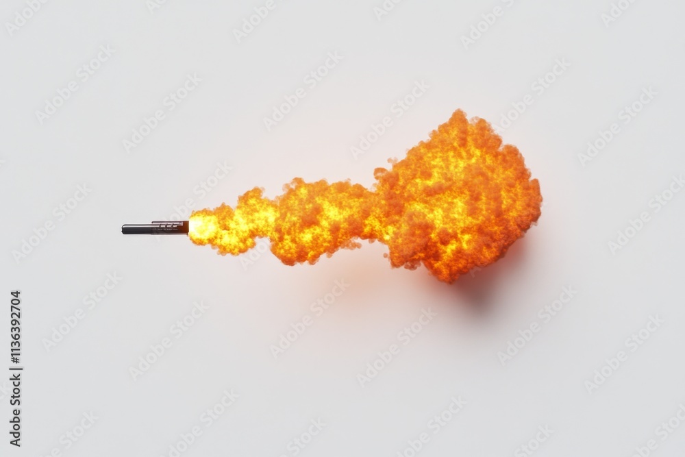 Poster a clean, minimalist design of a single spark igniting a burst of flames against a white background