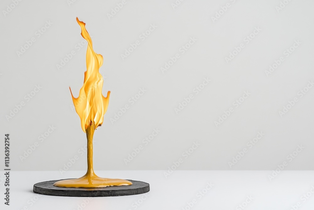Poster a clean, minimalist design of a single spark igniting a burst of flames against a white background